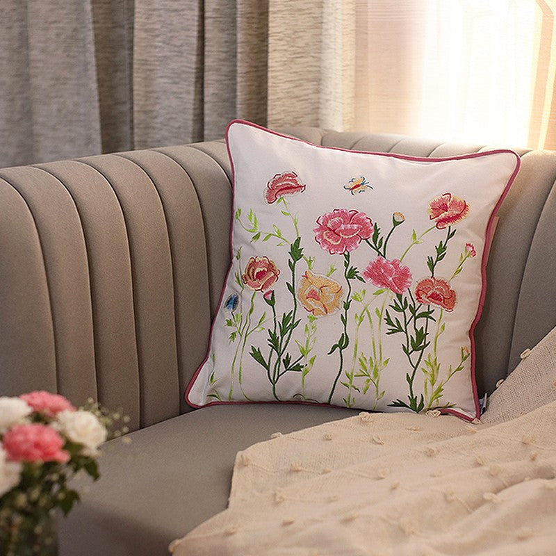 Pastel Charm Embroidered Cotton Cushion Cover