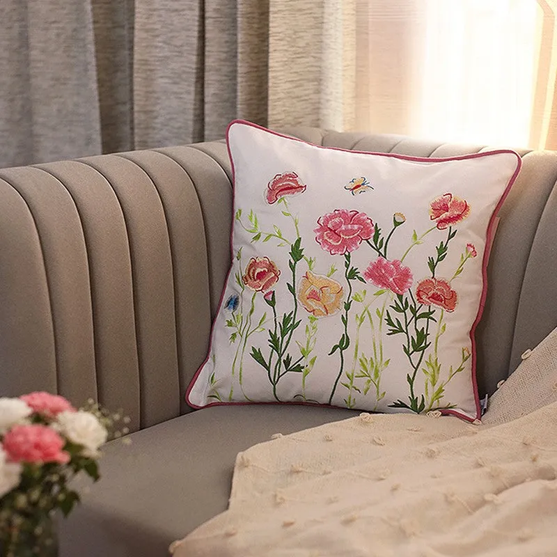 Pastel Charm Embroidered Cotton Cushion Cover media 1