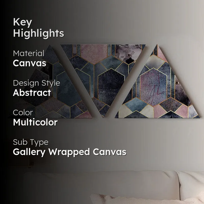 Celestial Hexagons Abstract Canvas Wall Art - Set Of Three media 2
