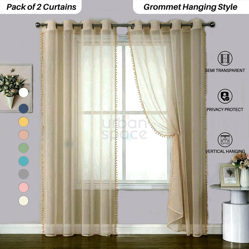 Urban Space Kanya Linen-Textured Curtain (Beige) - Set Of Two media 2