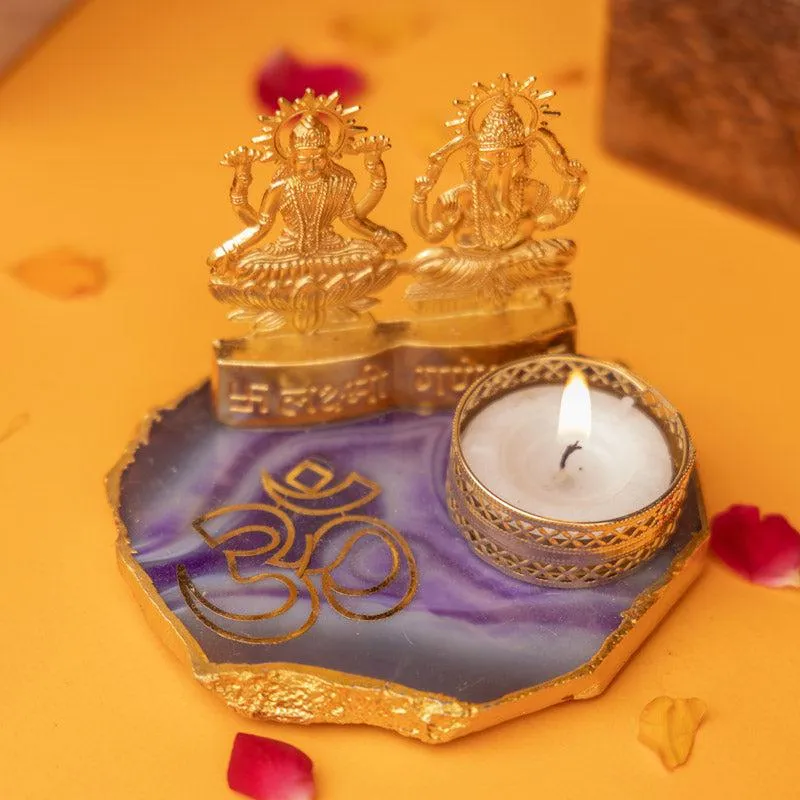 Laxmi Ganesha Kripa Tealight Candle Holder - Violet media 3