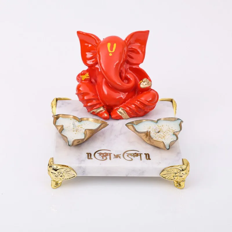Gajanan Idol with Candle & Choki - Four Piece Set media 4