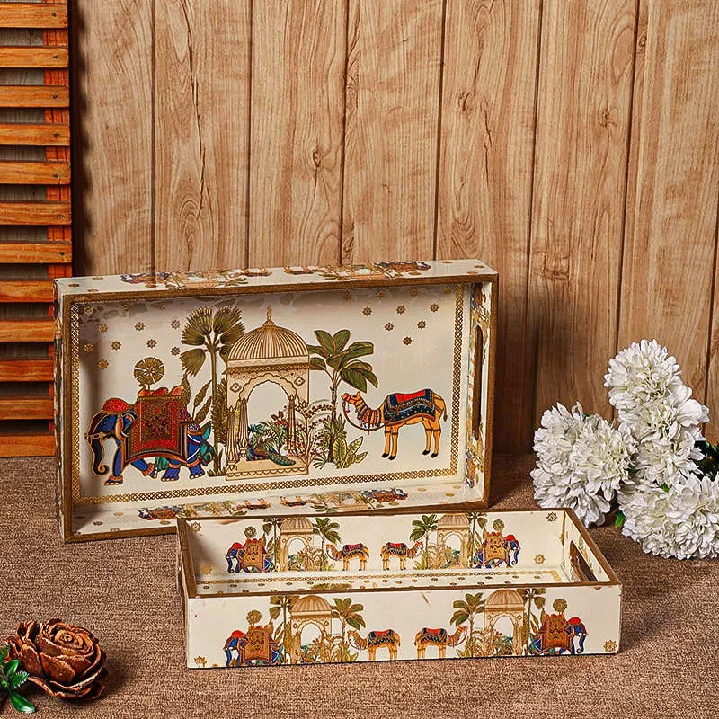 Rajvaha Wood Serving Tray (Medium & Small)- Set Of Two media 1