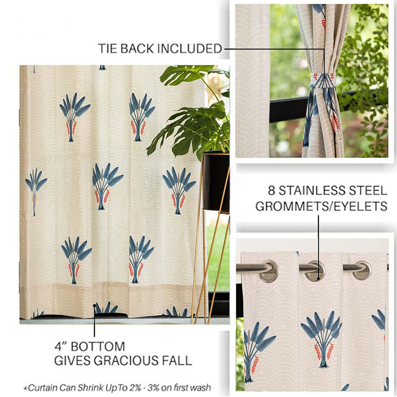 Ethnic Cotton Translucent Curtains - Set of Two, White and Blue media 5