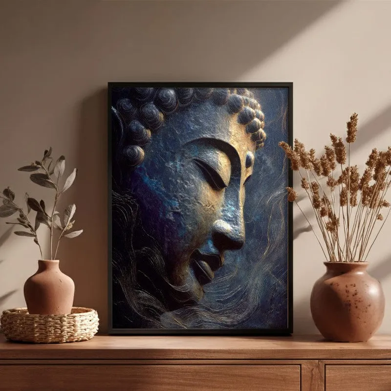 Mystic Blue Buddha Archival Paper Wall Painting With Black Frame media 6