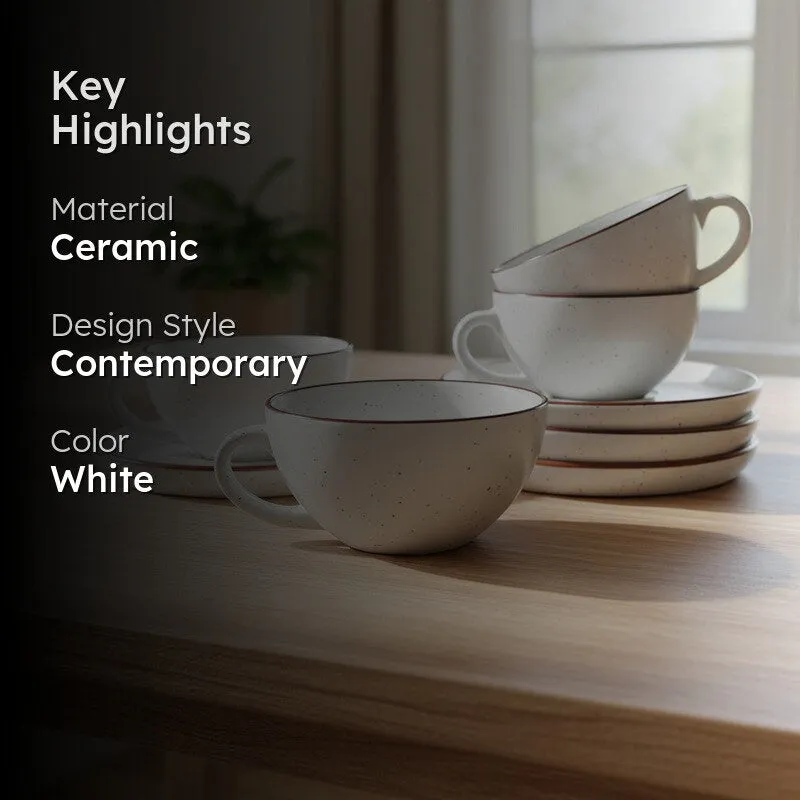 Ceramic Cup & Saucer (White/240 mL Each) - Set of Four media 2