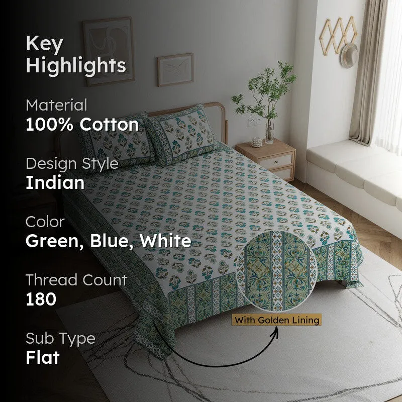 Shringar Cotton Bedsheet (Green,White) - 180 GSM media 2