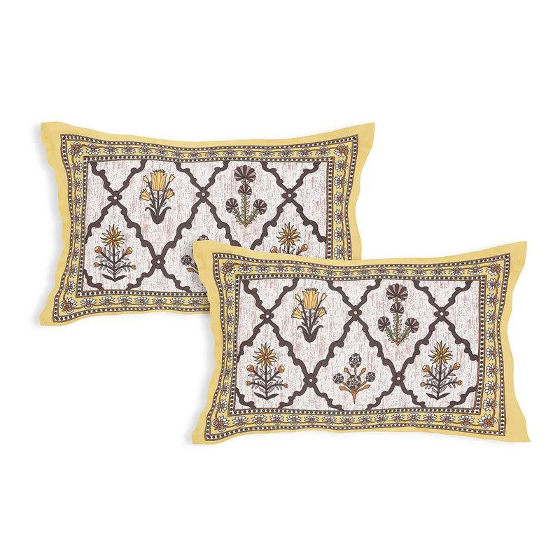 Adhira Ethnic Cotton Bedsheet (Yellow,Blue) - 180 TC media 3