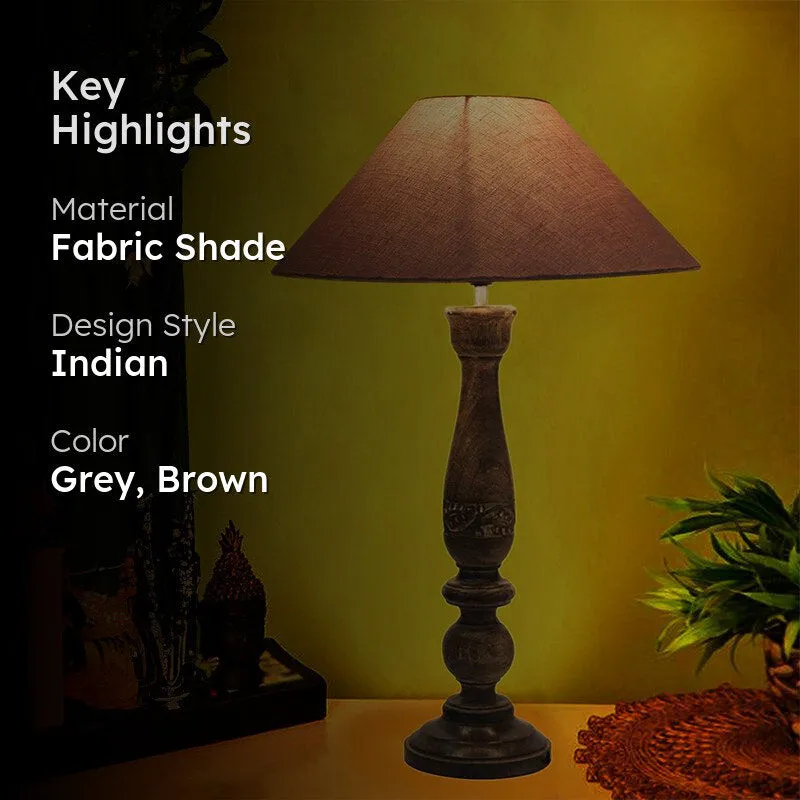 Nihara Wooden Fabric Table Lamp - Grey,Brown media 2