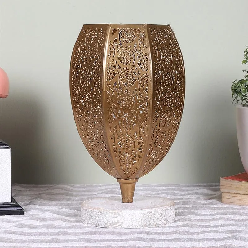 Mehela Etched Metal Table Lamp With White Base - Gold media 3