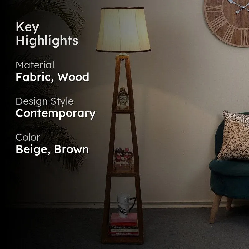 Blace Netima Wooden Floor Lamp With Shelf - Cream media 2