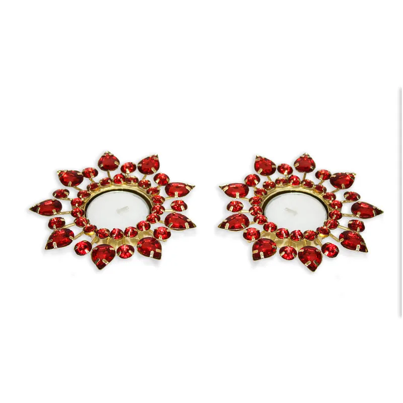 Tajra Ornate Tea Light Holder (Red) - Set Of Two media 3