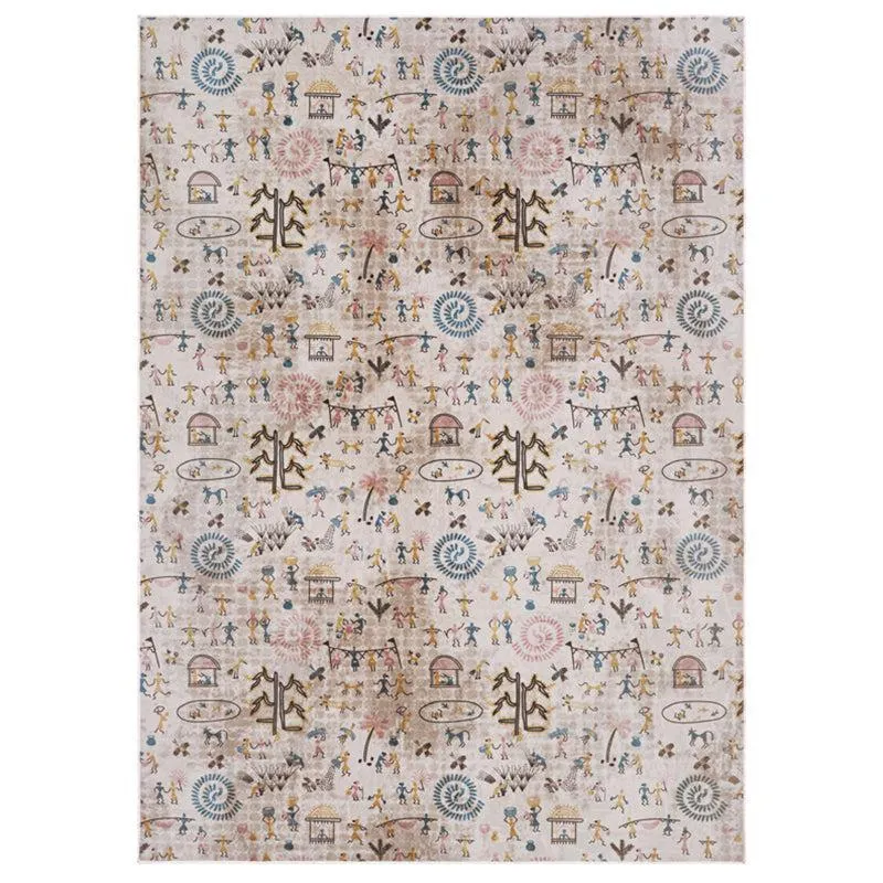 Celebrian Abstract Polyester Anti-Skid Carpet -Ivory & Brown media 1