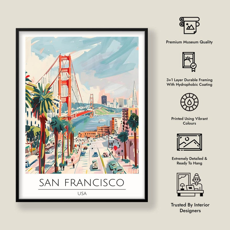 Vintage San Fransico Framed Canvas Wall Painting media 8