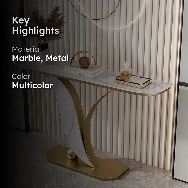 Sleek Curved Metal Console Table with Marble Top - Small media 2