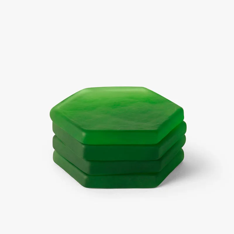 Glossy Hexa Glass Coaster (Green) - Set Of Four media 3