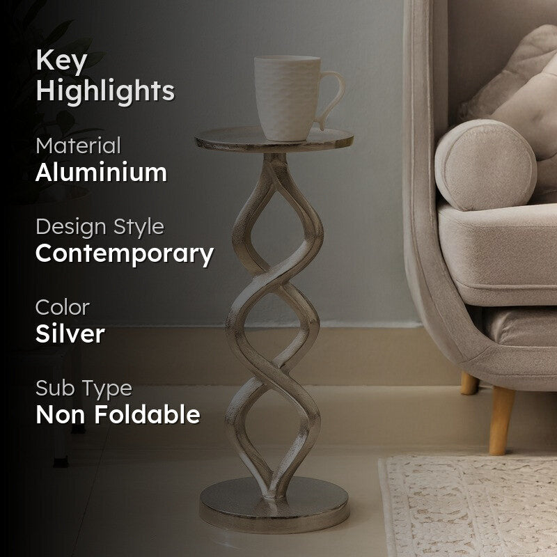Twist Base Aluminum Side Table - Silver media 2