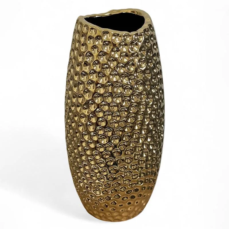 Rain Ridge Textured Ceramic Vase (Gold) - Large media 3