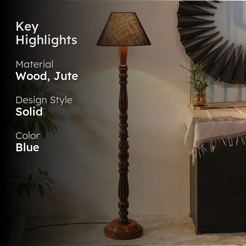 Tira Vintage Wooden Floor Lamp With Jute Shade - Blue media 2