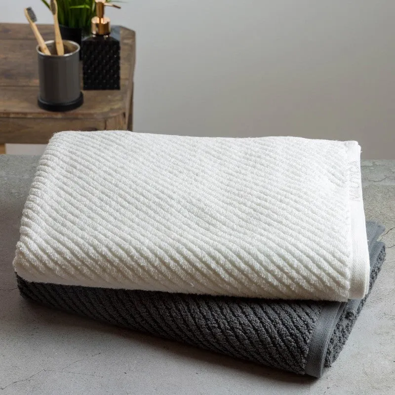 Nautica Riviera Soft Cotton Bath Towel (White & Grey) - Set Of Two media 3