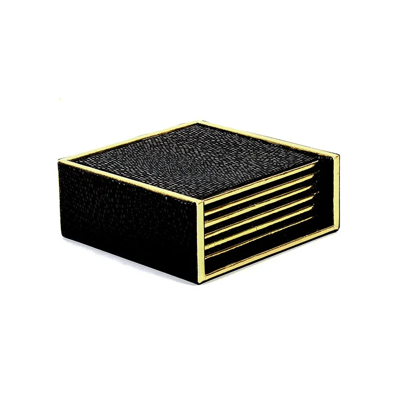 Tisquo Faux Leather Coaster (Black) - Seven Piece Set media 3