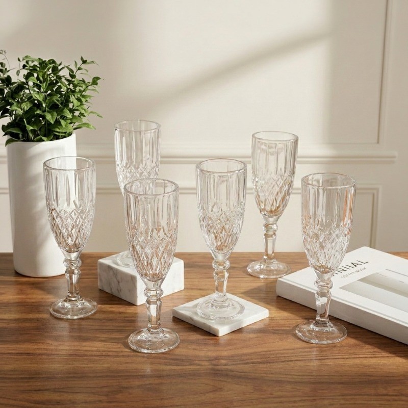 Diamond Embossed Wine Glass (200 mL Each) - Set of Six - 200 ML