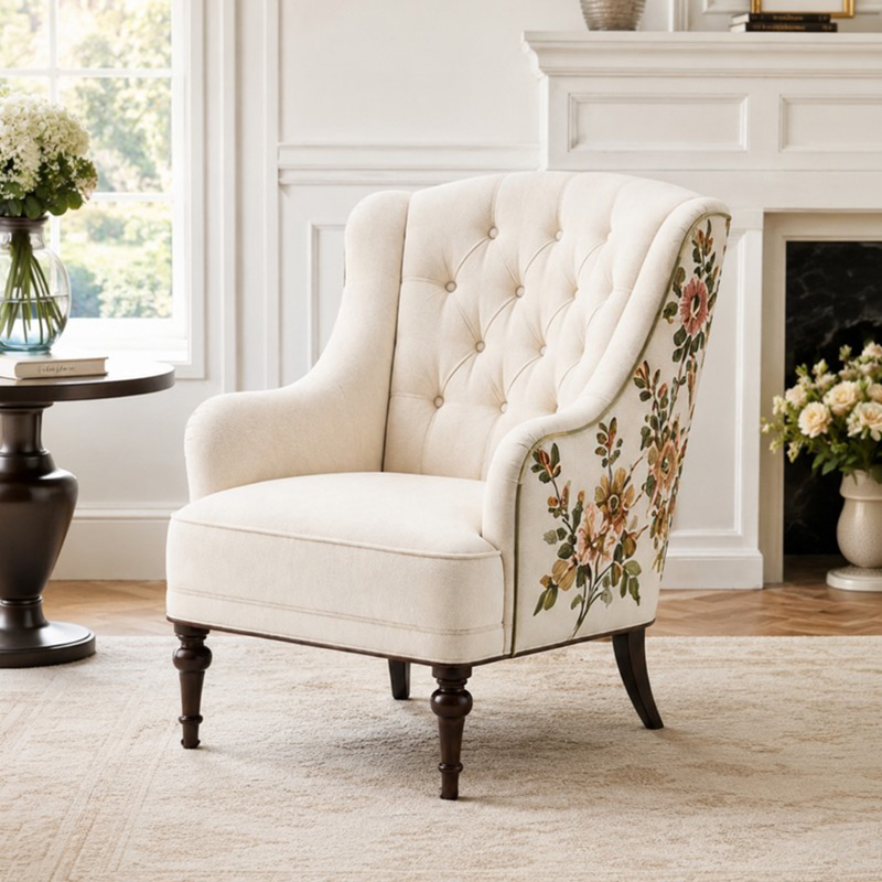 Floravie Teak Wood & Faux Suede Lounge Chair