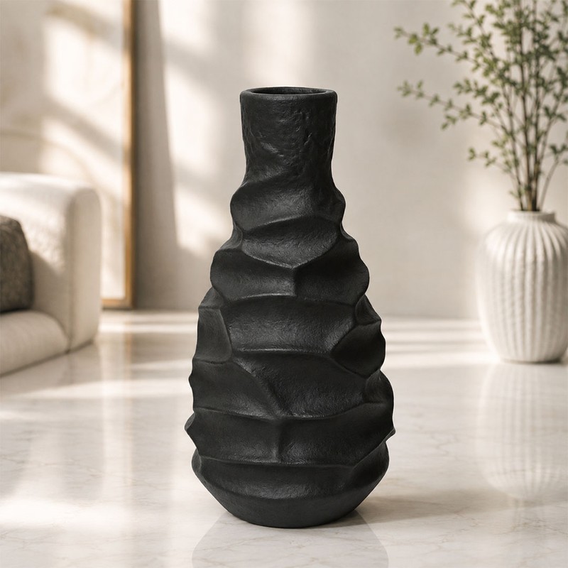Avenza Sculpted Ceramic Vase - Black