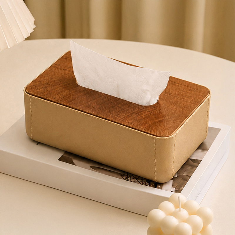 AarviDecor NapkinCaddy Plastic Tissue Holder - Beige & Brown