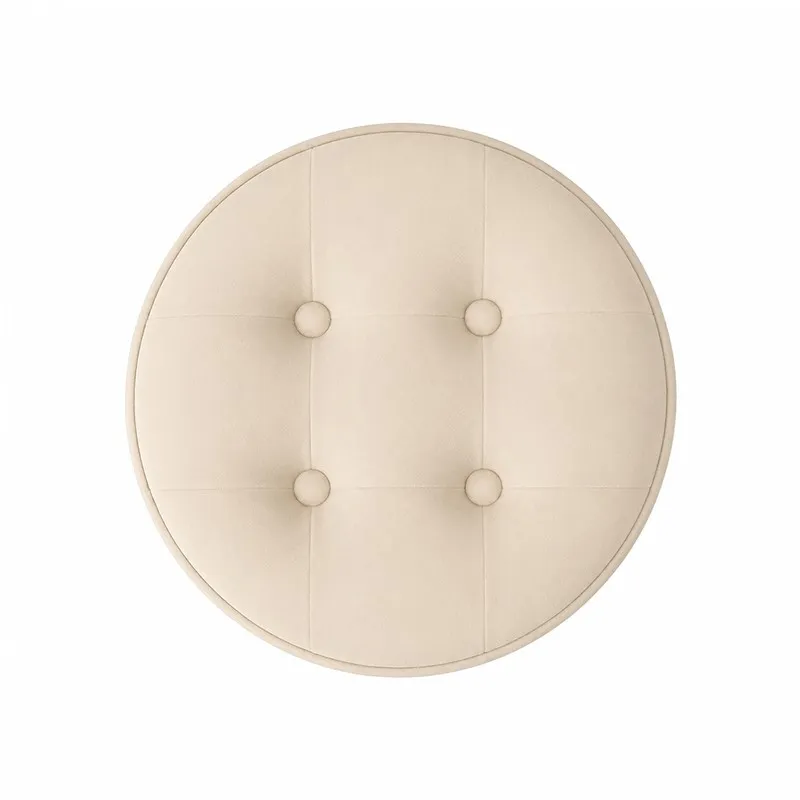 Top view of the round off-white upholstered seat with button tufting