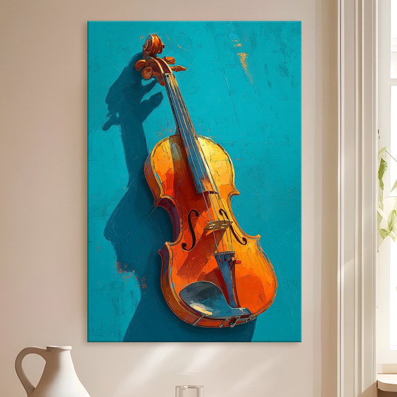Teal Violin Gallery Wrapped Canvas Wall Painting