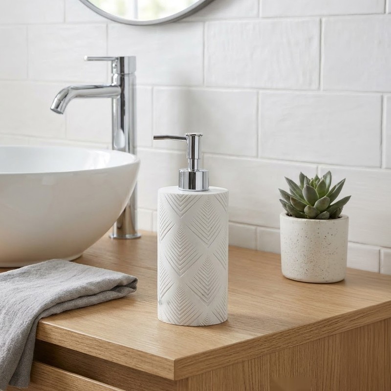 Diamond Polyresin Soap Dispenser (White) - 420 mL - 420 mL