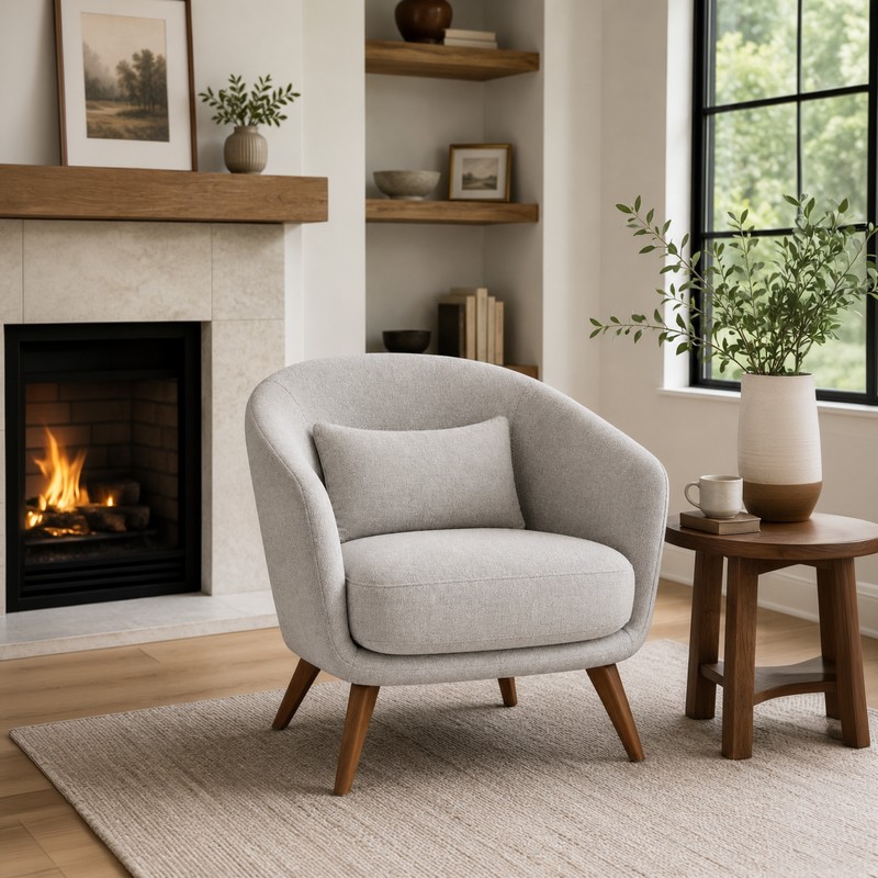 Arbour Teak Wood & Suede Accent Chair - Light Grey