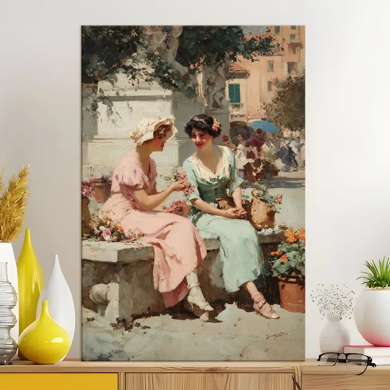Courtyard Conversation Canvas Wall Painting