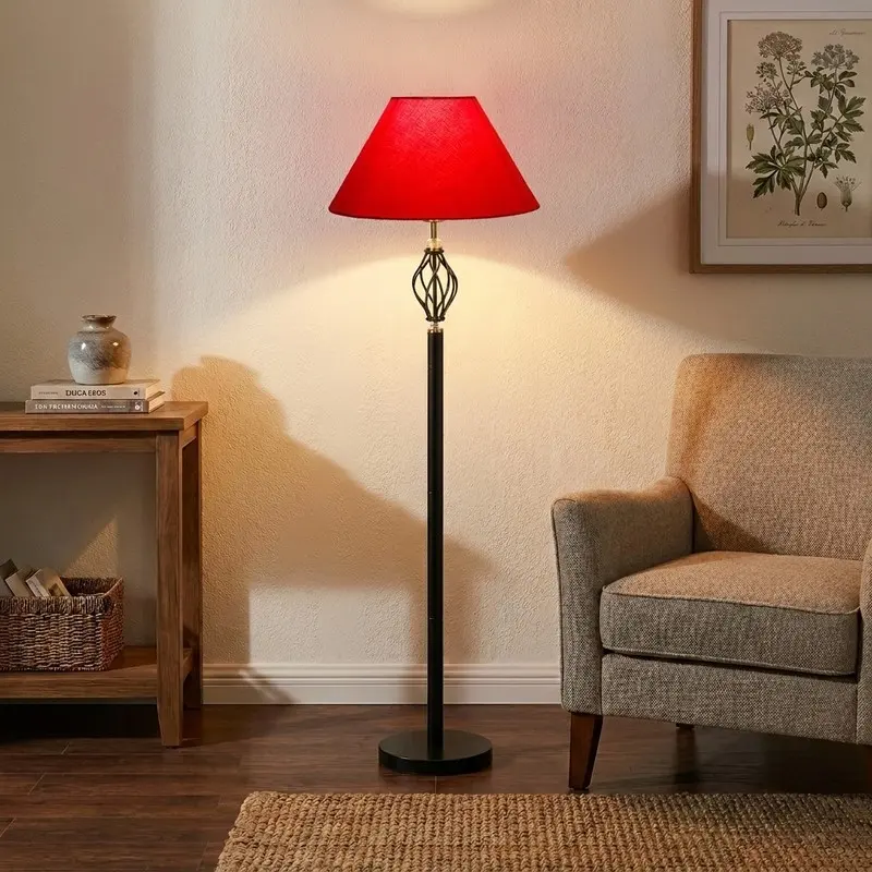 Crimson Elegance Cotton Floor Lamp