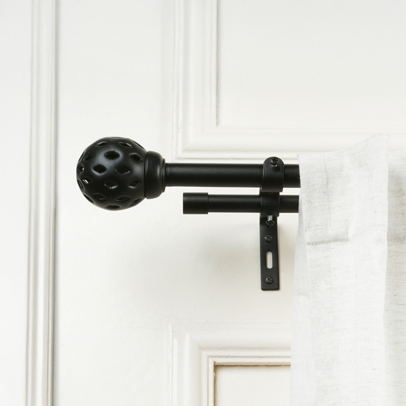 Zellige Extendable 1" Double Curtain Rod With Round Finial & Brackets