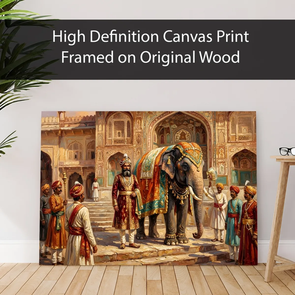 Royal elephant procession canvas print leaning against a wall indoors