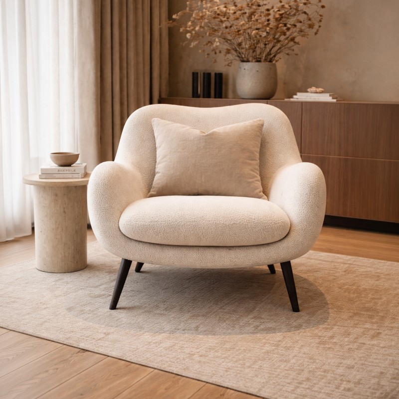 Corvale Teak Wood & Velvet Accent Chair
