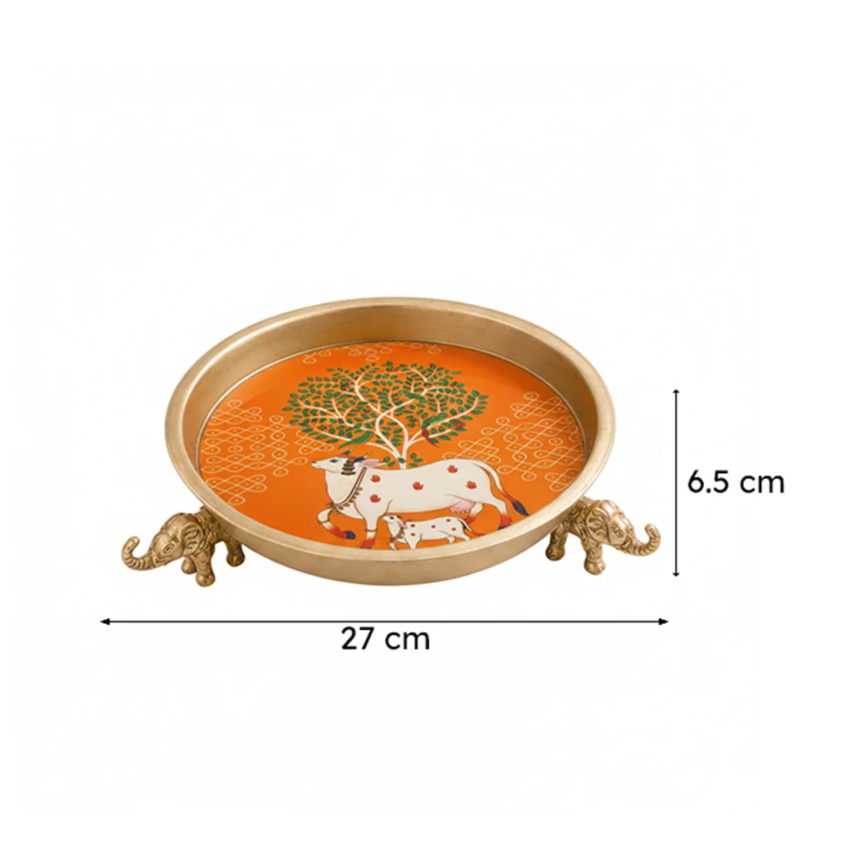 Kamdhenu urli shown with a 27 cm width and 6.5 cm height measurement
