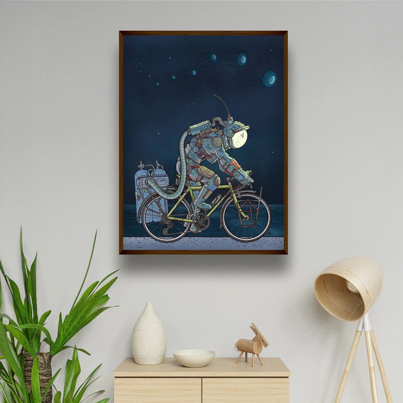 Astronaut Cycling in Space Canvas Wall Painting