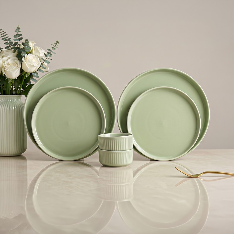 Chiswick Porcelain Dinner Set (Sage Green) - 6 Piece Set