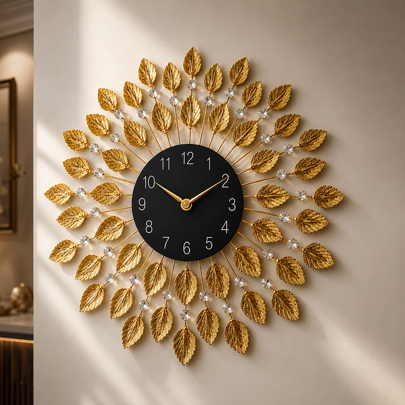 Solarique Metal Analog Wall Clock - Gold