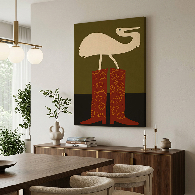 Egret in Tooled Boots Canvas Wall Painting - Small