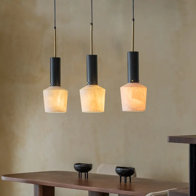 Trio Alabaster Mango Wood Ceiling Lamp