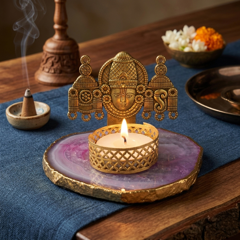 Temple Blessing Agate Tea Light Candle Holders - Pink