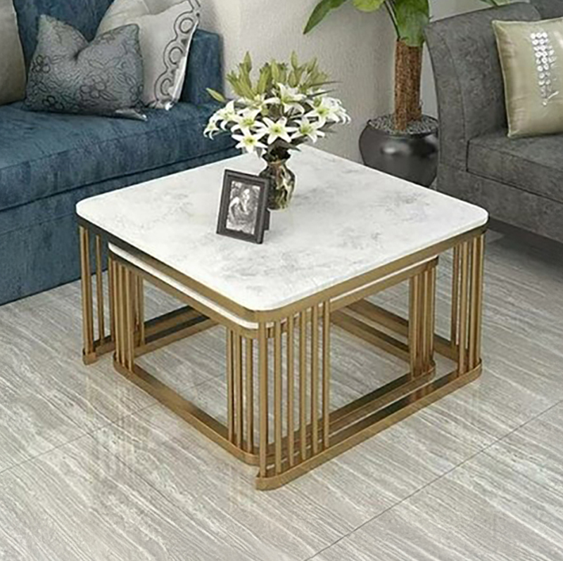 Celeste Duo Iron Coffee Table & Center Table - Gold,White