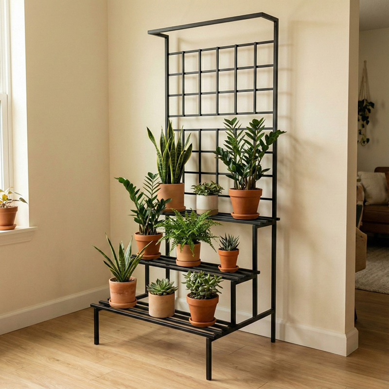 Industrial Gridline Multi-Tier Planter Stand