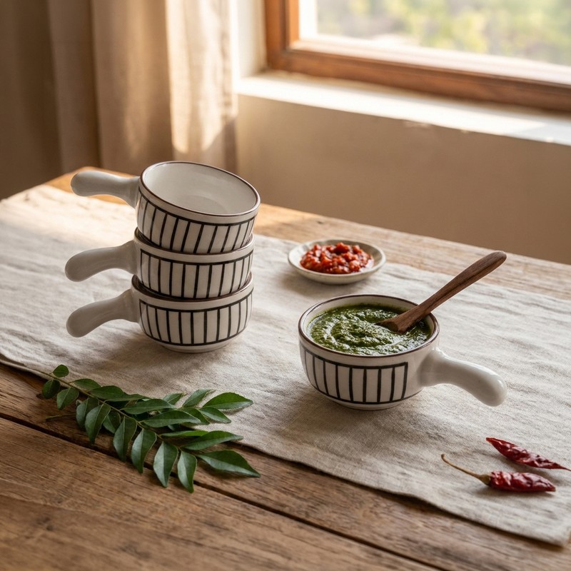 Tiny Treat Ceramic Dip Bowls (White,Blue/40 mL) - Set of Four