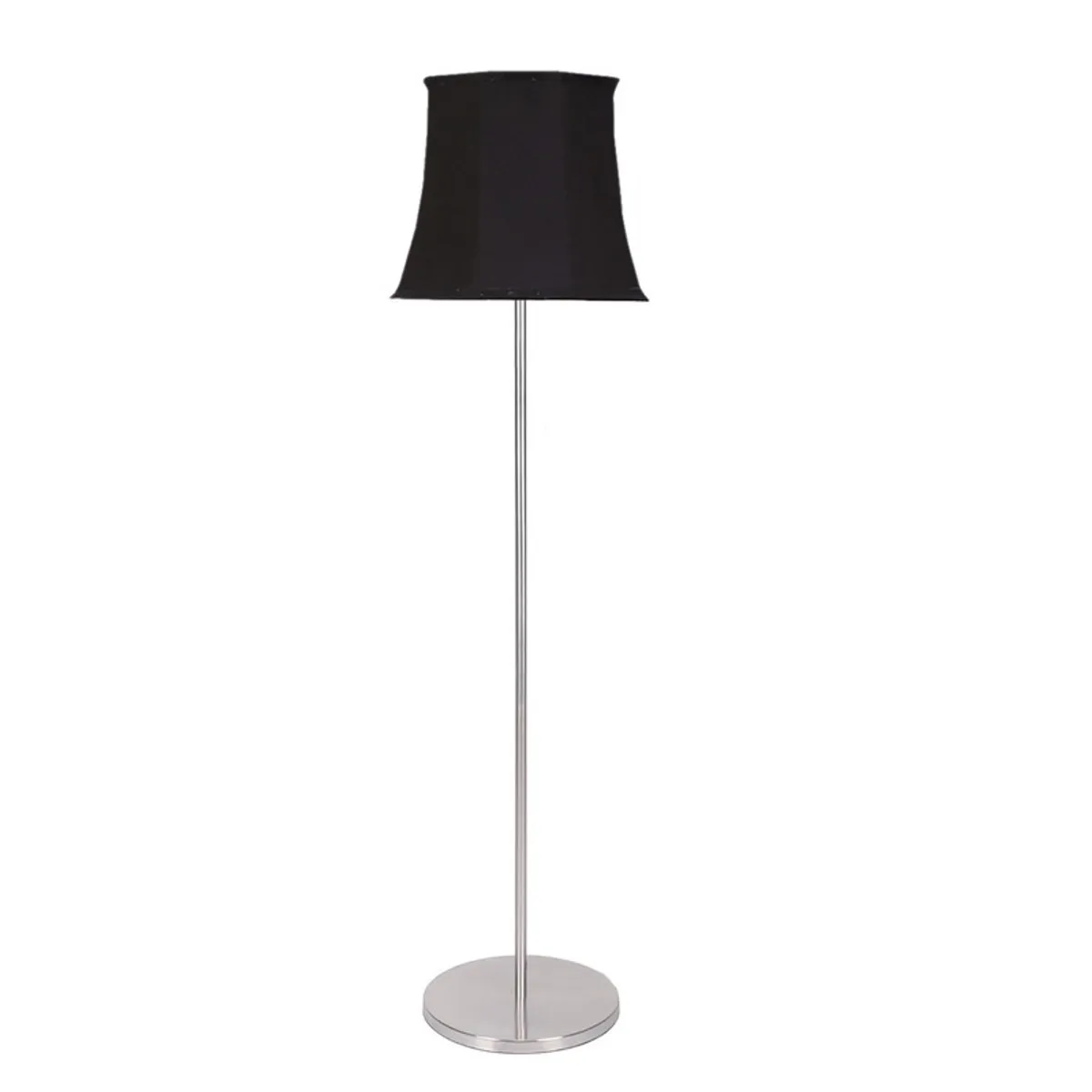 Black floor lamp with silver stand on a white background