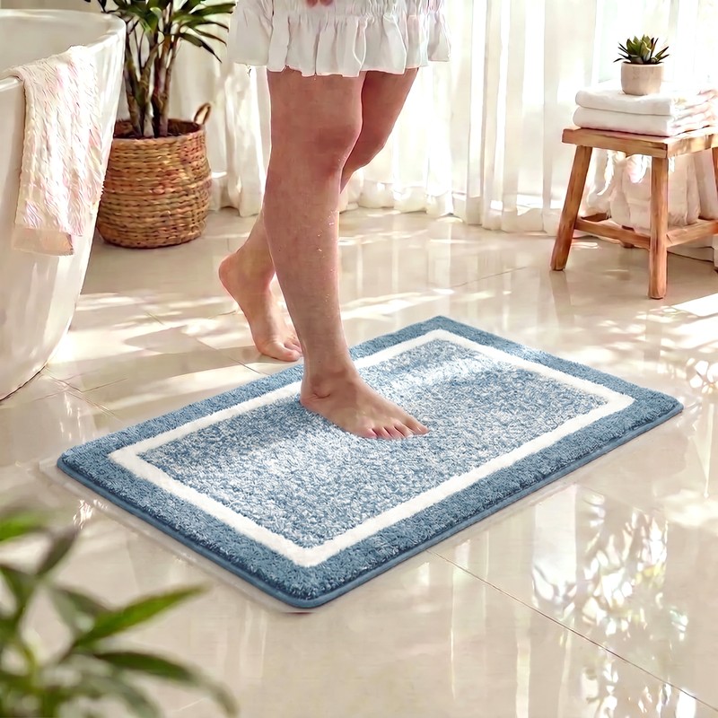 Graphite Stream Anti Skid Bath Mat - Blue,White - 40 x 60 cm